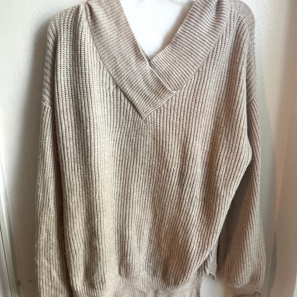 Nuetral, Tan crop sweater, Vneck, size medium - Picture 1 of 3